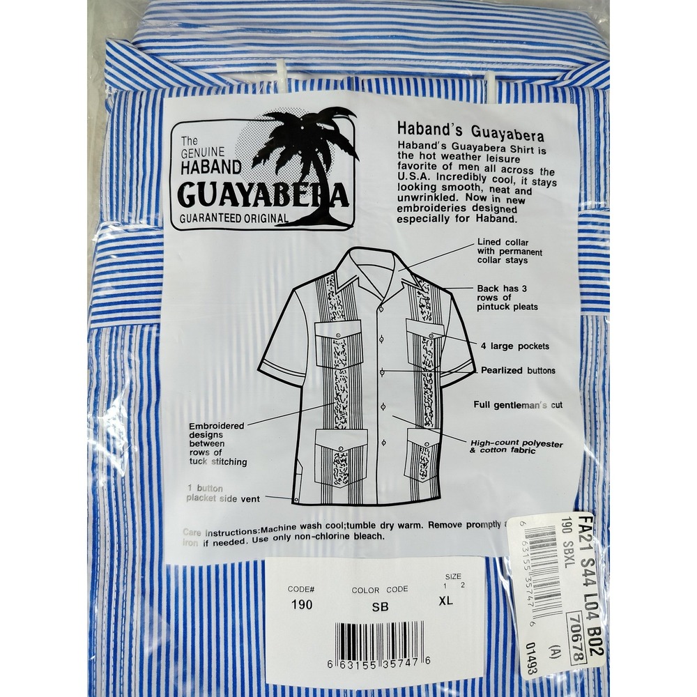 Haband Guayabera Shirt Mens XL Blue Stripe Short Sleeve Wrinkle Resistant Beach - Picture 3 of 4